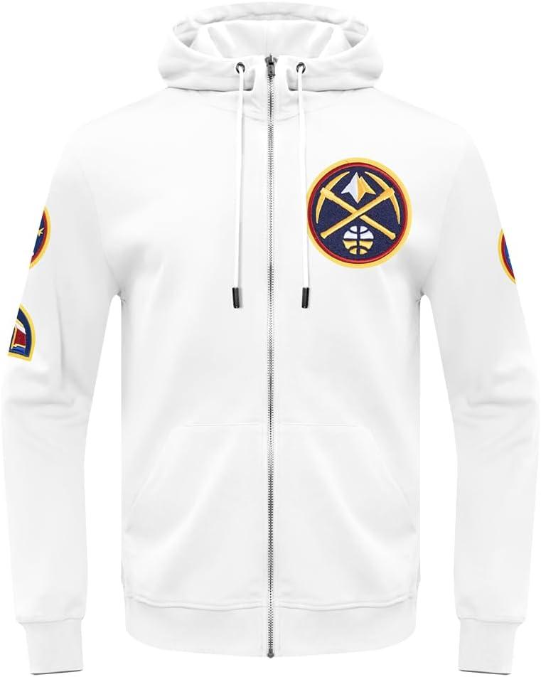 imagePro Standard Mens NBA Classic Chenille Cotton Double Knit Full Zip HoodieWhite