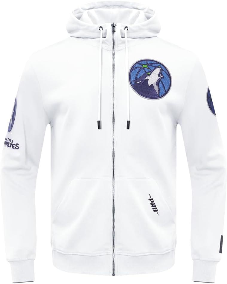 imagePro Standard Mens NBA Classic Chenille Cotton Double Knit Full Zip HoodieWhite