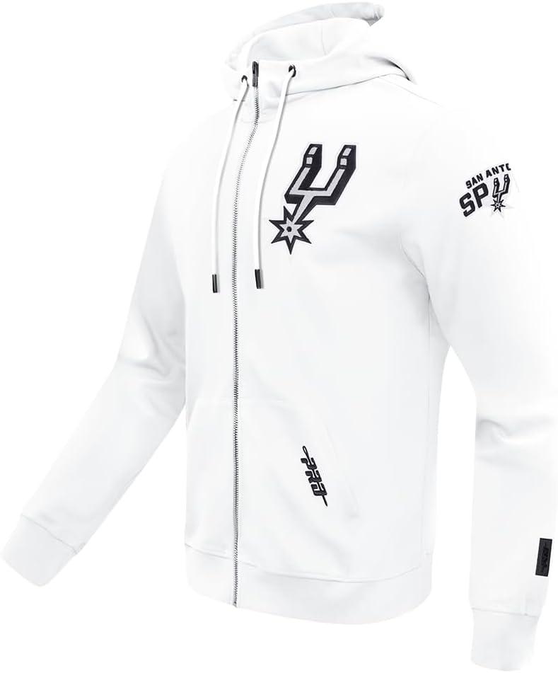 imagePro Standard Mens NBA Classic Chenille Cotton Double Knit Full Zip HoodieWhite