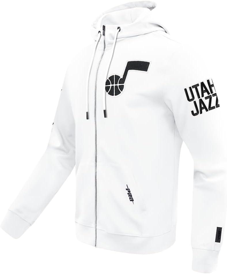 imagePro Standard Mens NBA Classic Chenille Cotton Double Knit Full Zip HoodieWhite