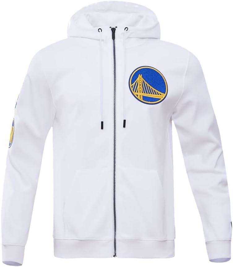 imagePro Standard Mens NBA Classic Chenille Cotton Double Knit Full Zip HoodieWhite
