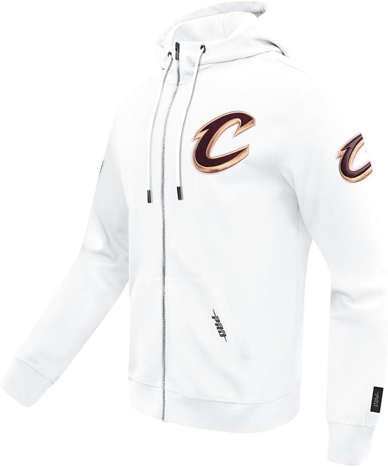 imagePro Standard Mens NBA Classic Chenille Cotton Double Knit Full Zip HoodieWhite
