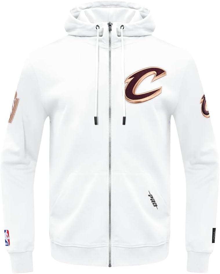 imagePro Standard Mens NBA Classic Chenille Cotton Double Knit Full Zip HoodieWhite