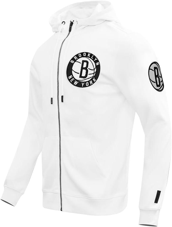 imagePro Standard Mens NBA Classic Chenille Cotton Double Knit Full Zip HoodieWhite