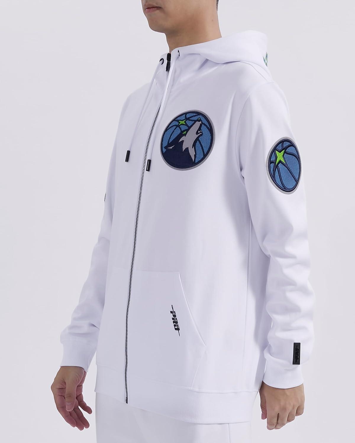 imagePro Standard Mens NBA Classic Chenille Cotton Double Knit Full Zip HoodieWhite