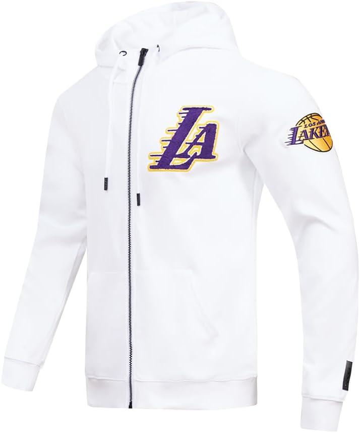 imagePro Standard Mens NBA Classic Chenille Cotton Double Knit Full Zip HoodieWhite