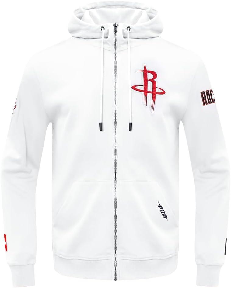 imagePro Standard Mens NBA Classic Chenille Cotton Double Knit Full Zip HoodieWhite