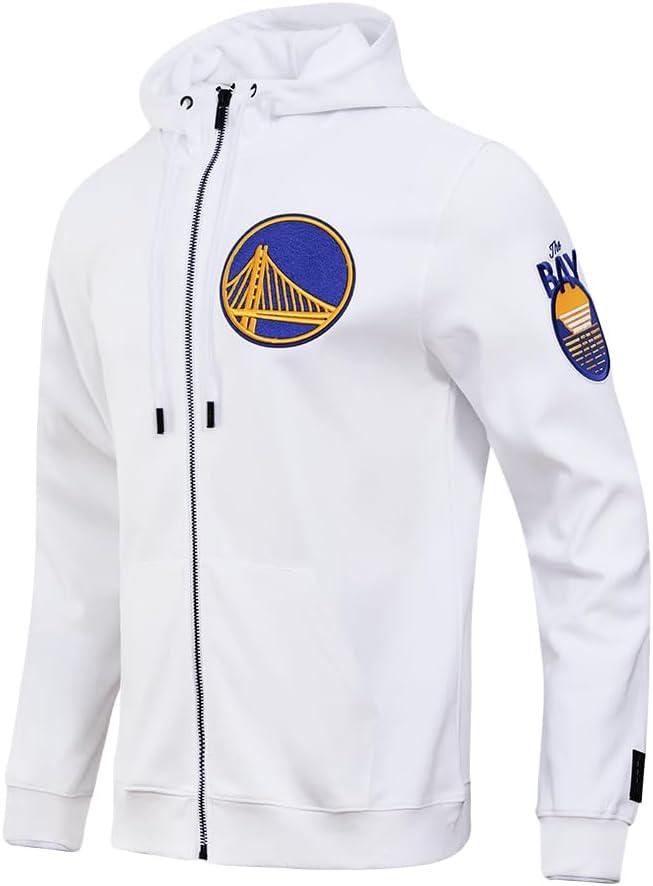 imagePro Standard Mens NBA Classic Chenille Cotton Double Knit Full Zip HoodieWhite