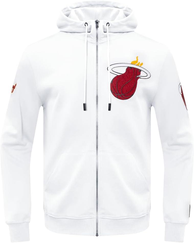 imagePro Standard Mens NBA Classic Chenille Cotton Double Knit Full Zip HoodieWhite