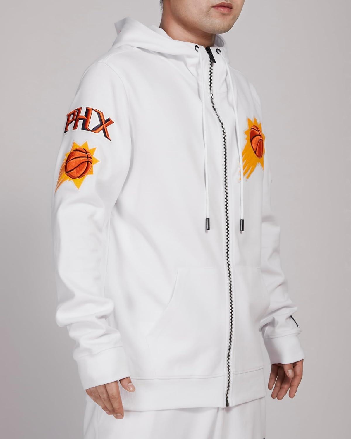 imagePro Standard Mens NBA Classic Chenille Cotton Double Knit Full Zip HoodieWhite