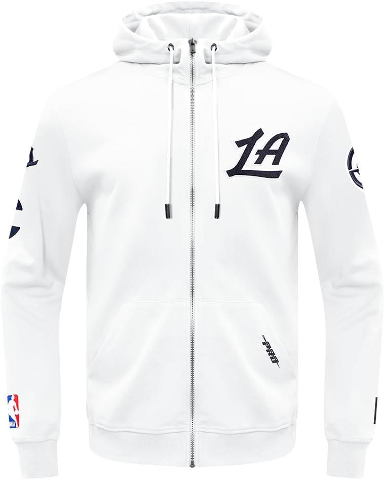imagePro Standard Mens NBA Classic Chenille Cotton Double Knit Full Zip HoodieWhite