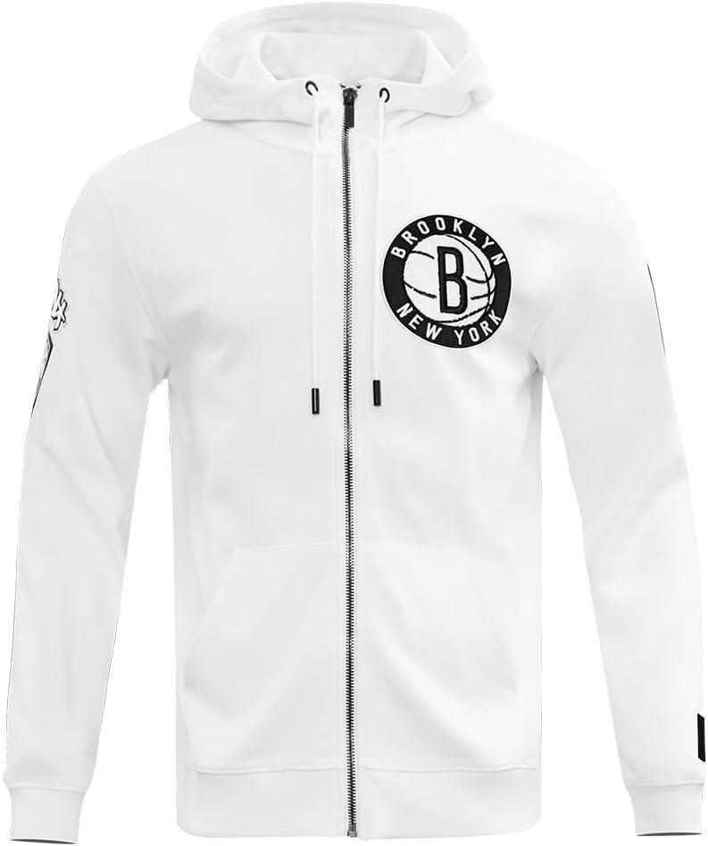 imagePro Standard Mens NBA Classic Chenille Cotton Double Knit Full Zip HoodieWhite