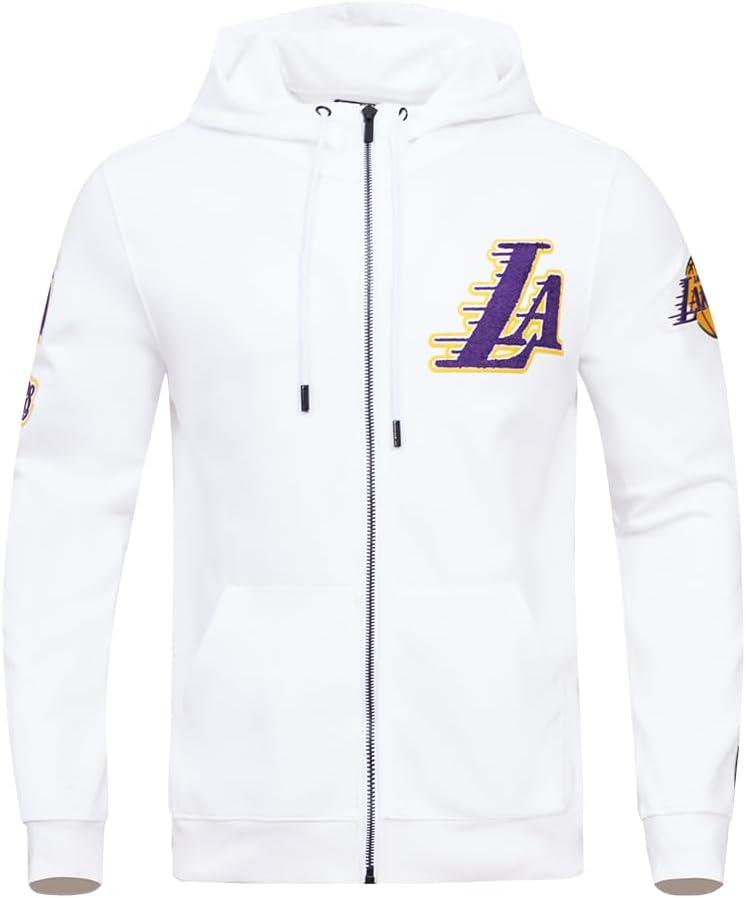imagePro Standard Mens NBA Classic Chenille Cotton Double Knit Full Zip HoodieWhite