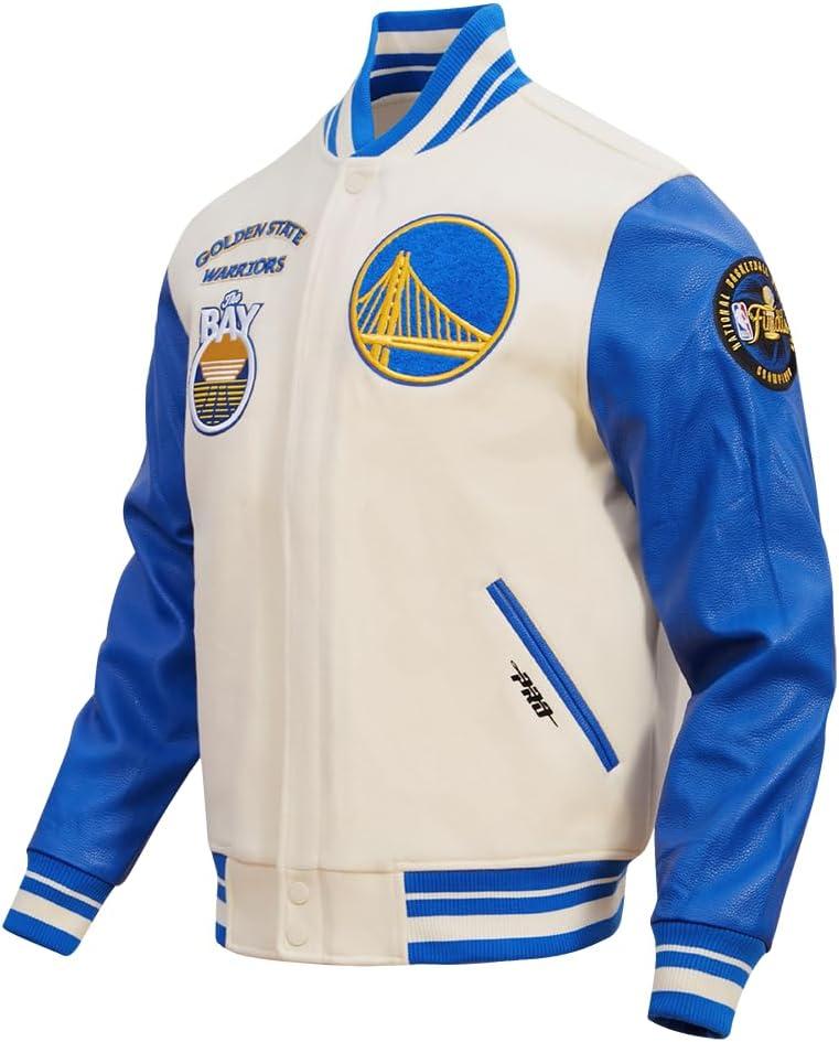 imagePro Standard Mens NBA Retro Classics Varsity JacketEggshellRoyal Blue