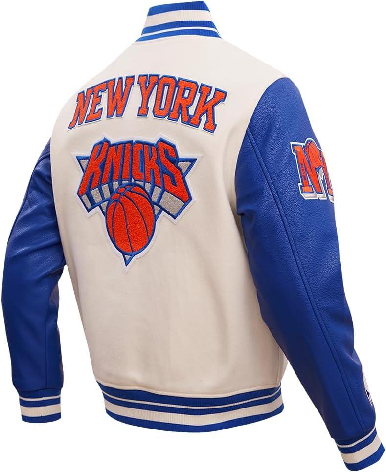 imagePro Standard Mens NBA Retro Classics Varsity JacketEggshellRoyal Blue