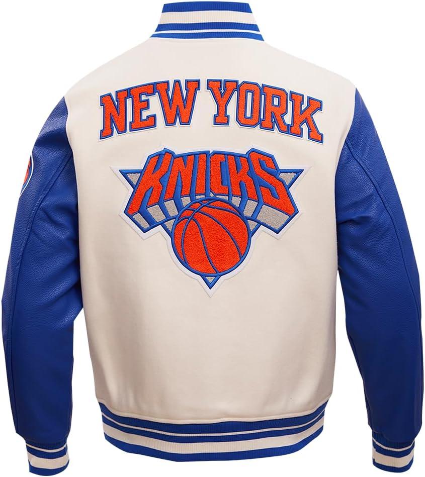 imagePro Standard Mens NBA Retro Classics Varsity JacketEggshellRoyal Blue