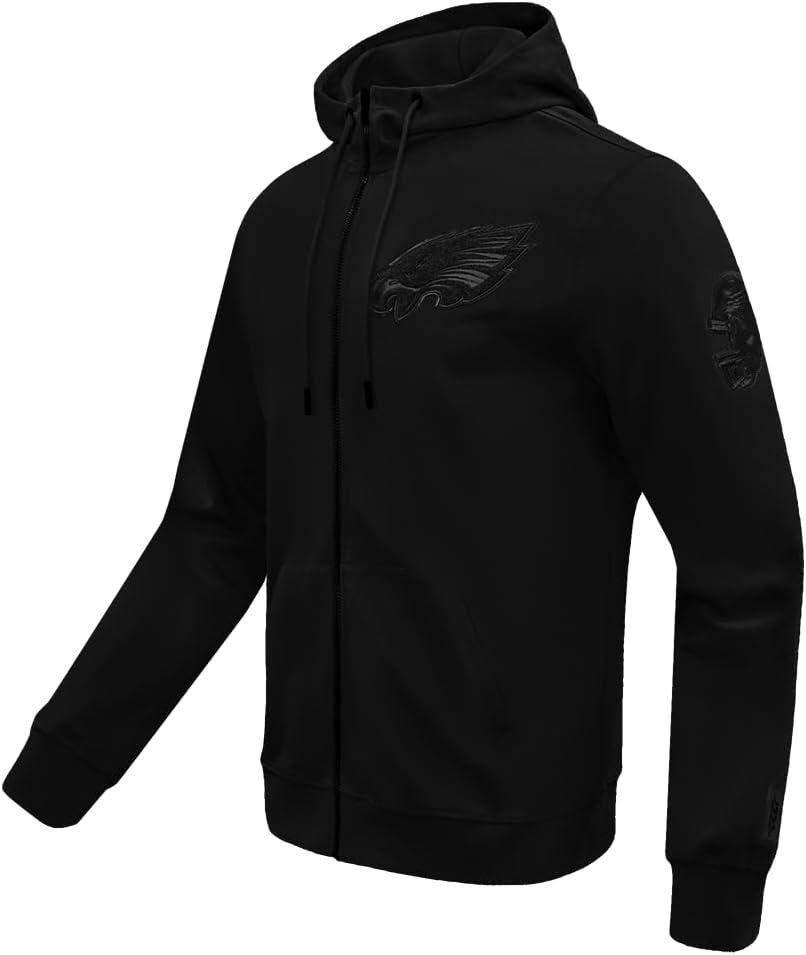 imagePro Standard Mens NFL Classic Triple Black Cotton Double Knit Full Zip HoodieTriple Black