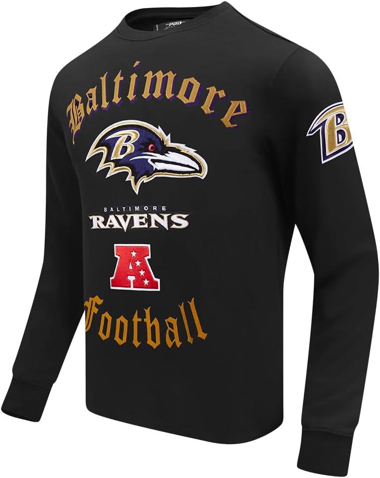 imagePro Standard Mens NFL Old English Brushed Back French Terry Crewneck SweatshirtBlack