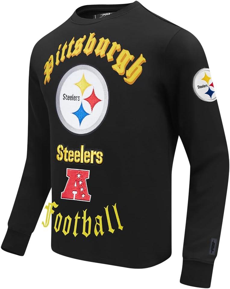 imagePro Standard Mens NFL Old English Brushed Back French Terry Crewneck SweatshirtBlack
