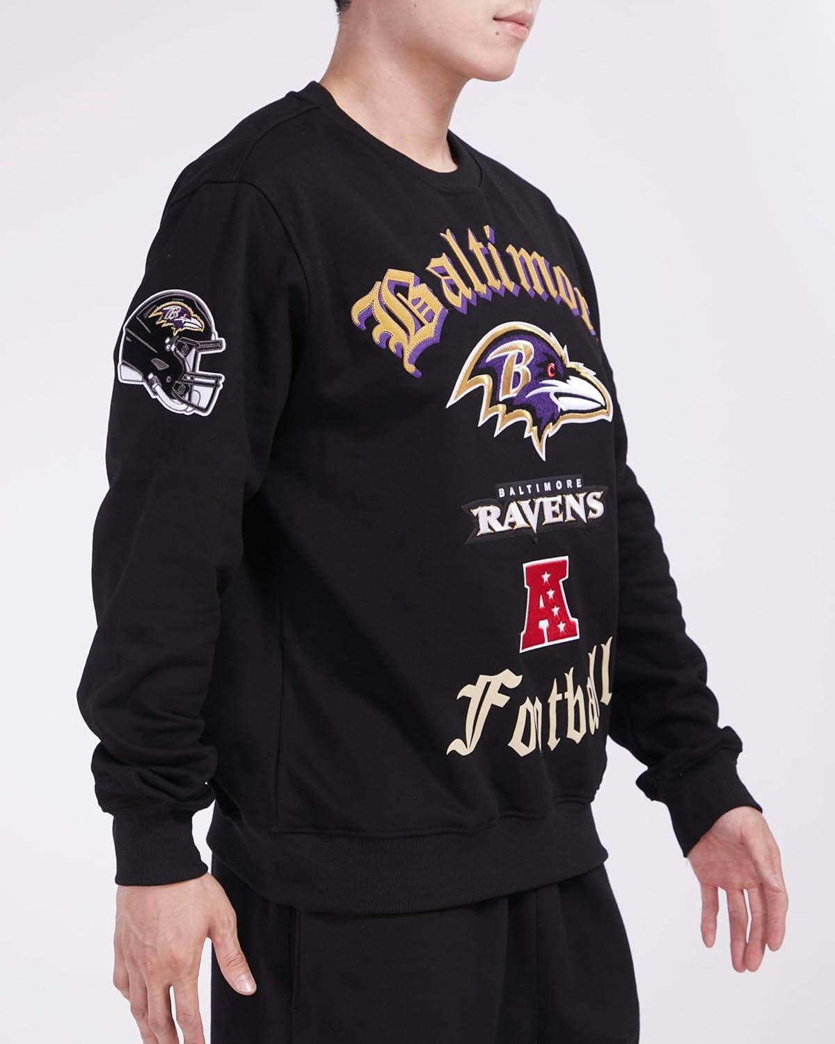 imagePro Standard Mens NFL Old English Brushed Back French Terry Crewneck SweatshirtBlack