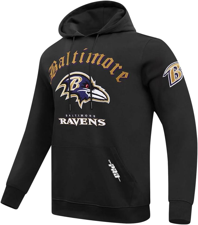 imagePro Standard Mens NFL Old English Brushed Back French Terry Pull Over HoodieBlack