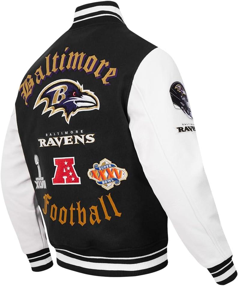 imagePro Standard Mens NFL Old English Varsity JacketBlackWhite