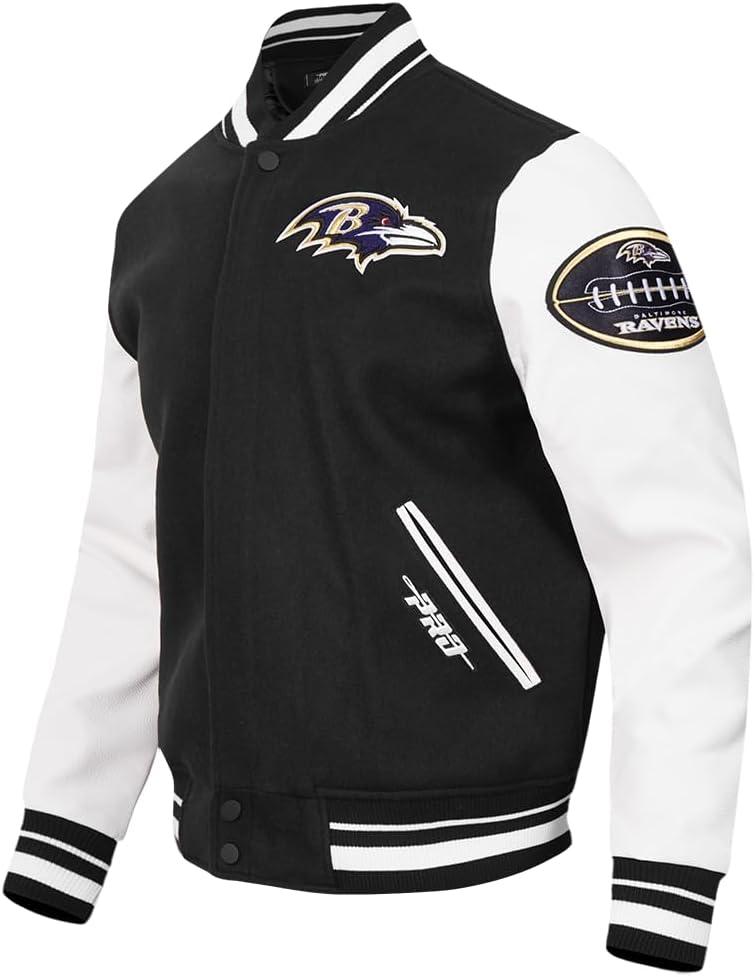 imagePro Standard Mens NFL Old English Varsity JacketBlackWhite