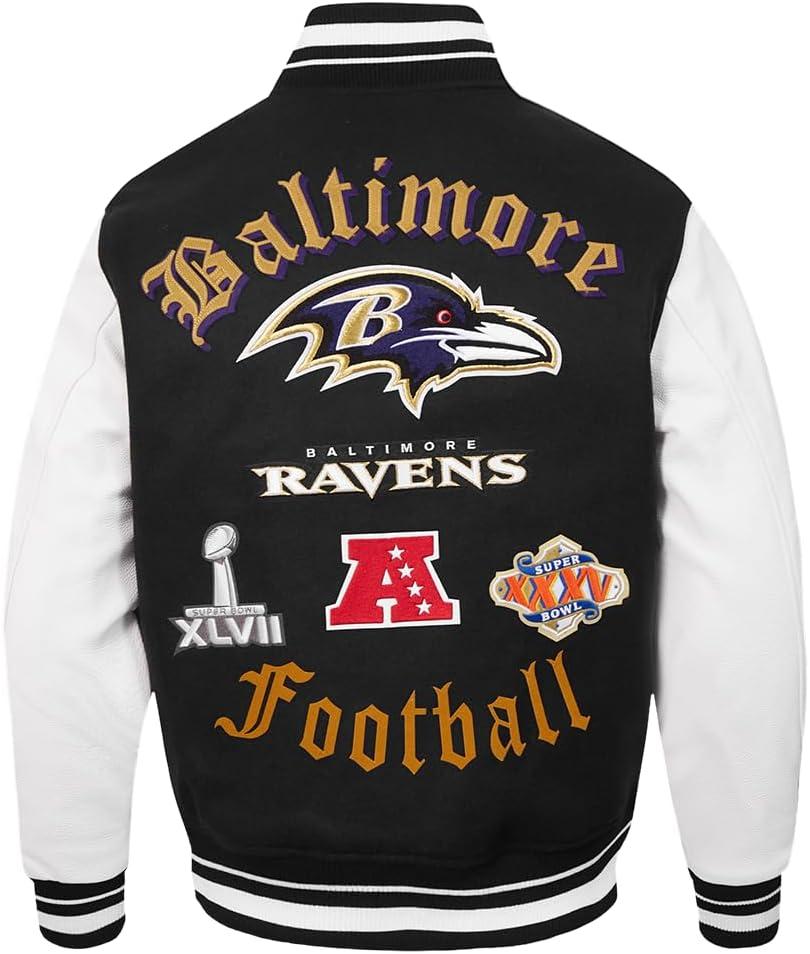 imagePro Standard Mens NFL Old English Varsity JacketBlackWhite