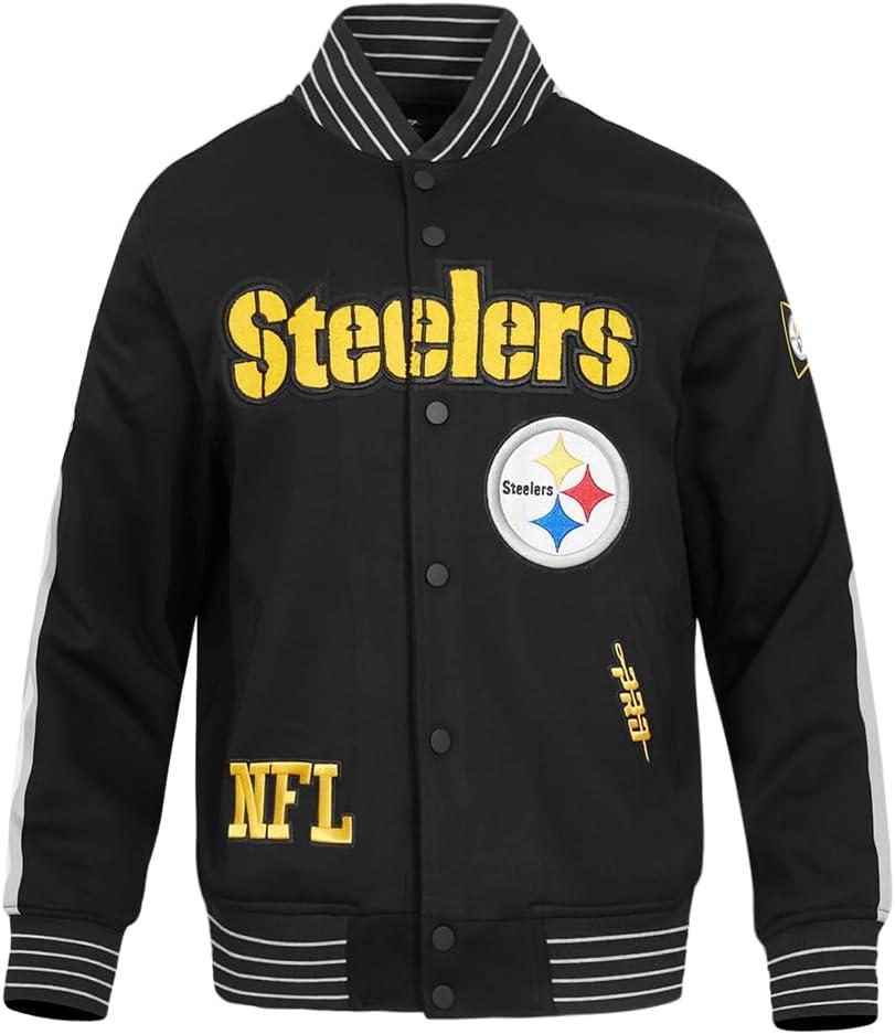 imagePro Standard Mens NFL Pro Game Day Jacket Double Knit JacketBlackSilverWhite