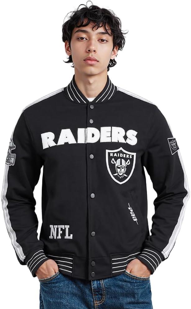 imagePro Standard Mens NFL Pro Game Day Jacket Double Knit JacketBlackSilverWhite