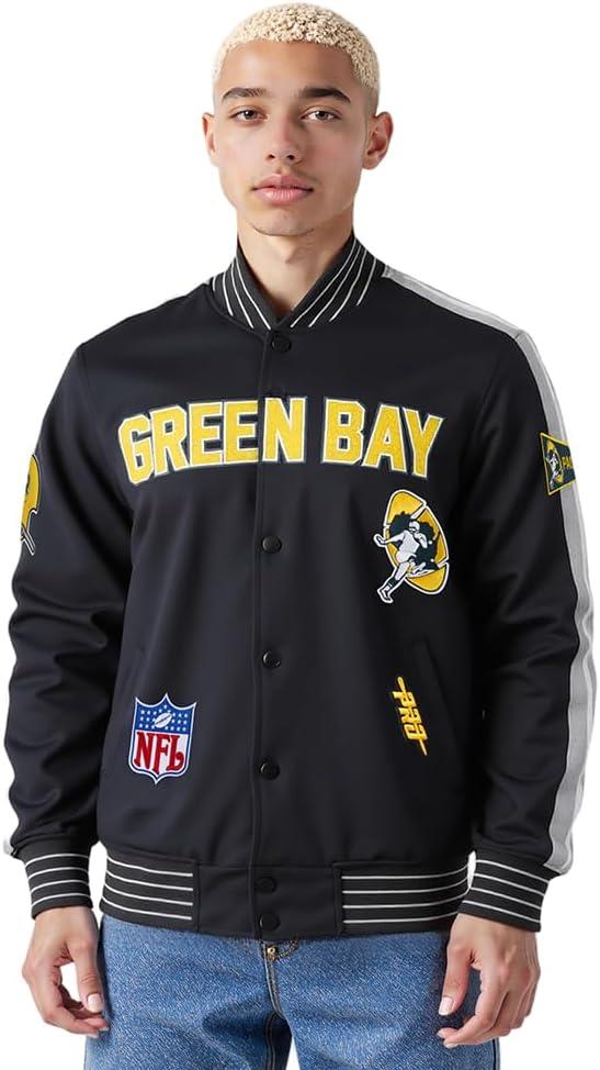 imagePro Standard Mens NFL Pro Game Day Jacket Double Knit JacketBlackSilverWhite