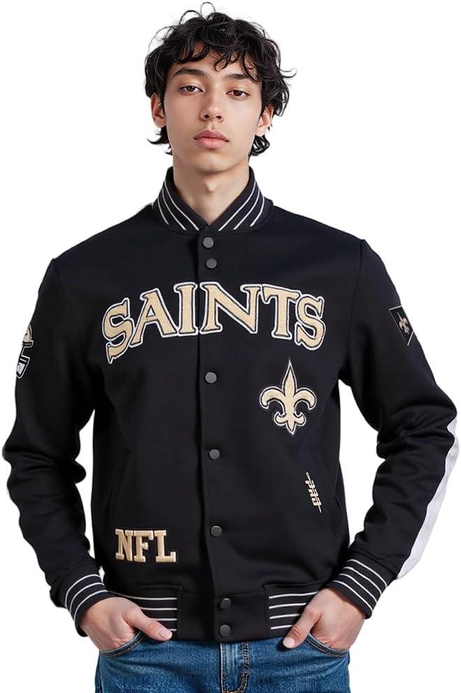 imagePro Standard Mens NFL Pro Game Day Jacket Double Knit JacketBlackSilverWhite