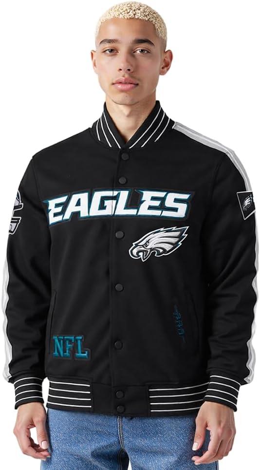imagePro Standard Mens NFL Pro Game Day Jacket Double Knit JacketBlackSilverWhite