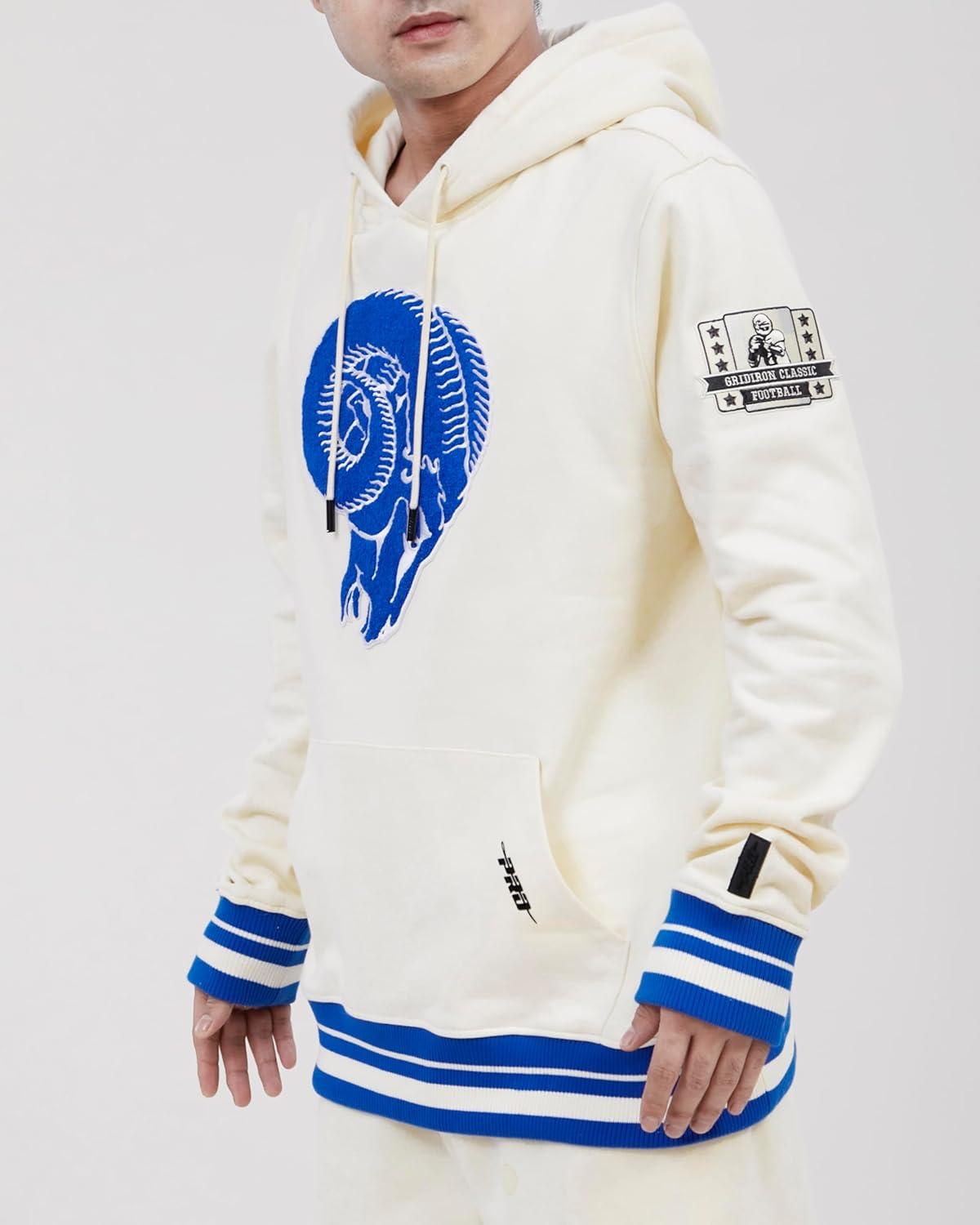 imagePro Standard Mens NFL Retro Classics Brushed Back French Terry Pull Over HoodieEggshellRoyal Blue