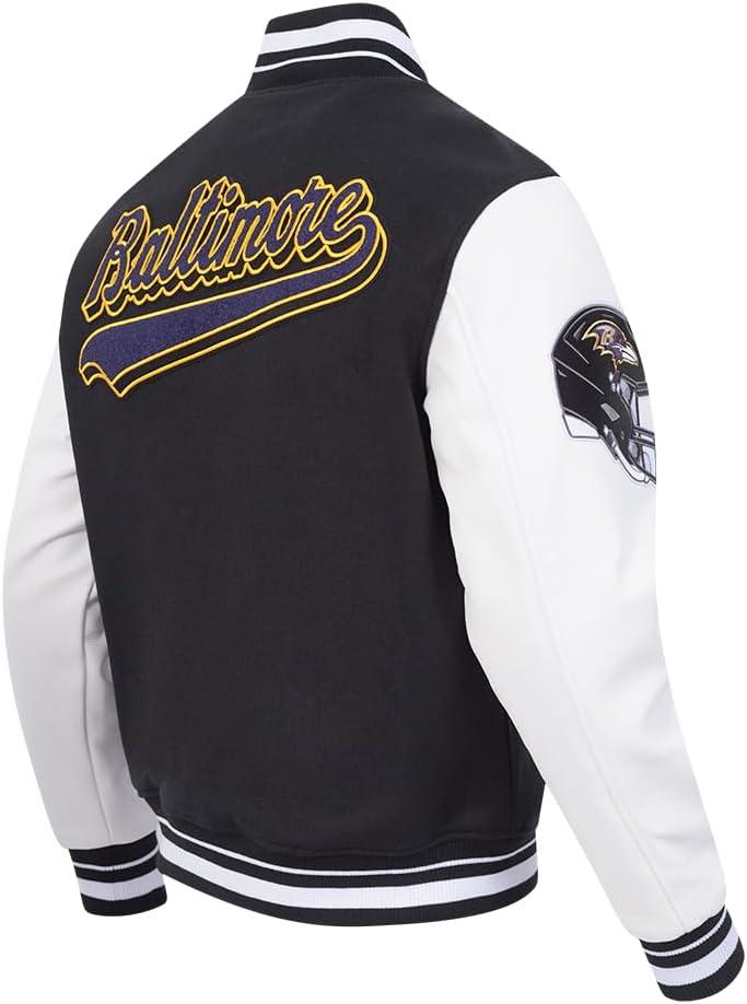imagePro Standard Mens NFL Script Tail Varsity JacketBlackWhite