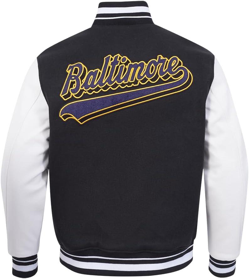 imagePro Standard Mens NFL Script Tail Varsity JacketBlackWhite