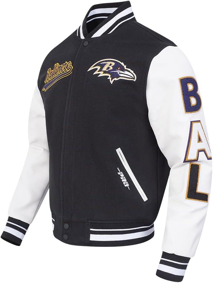 imagePro Standard Mens NFL Script Tail Varsity JacketBlackWhite