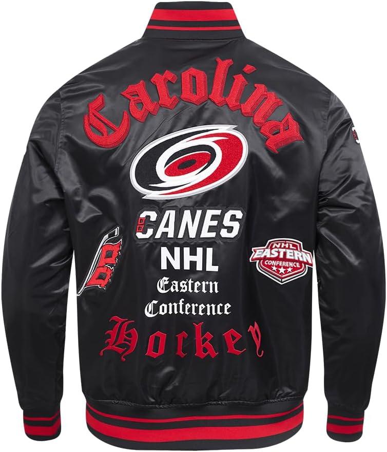 imagePro Standard Mens NHL Old English Satin JacketBlackRedBlack