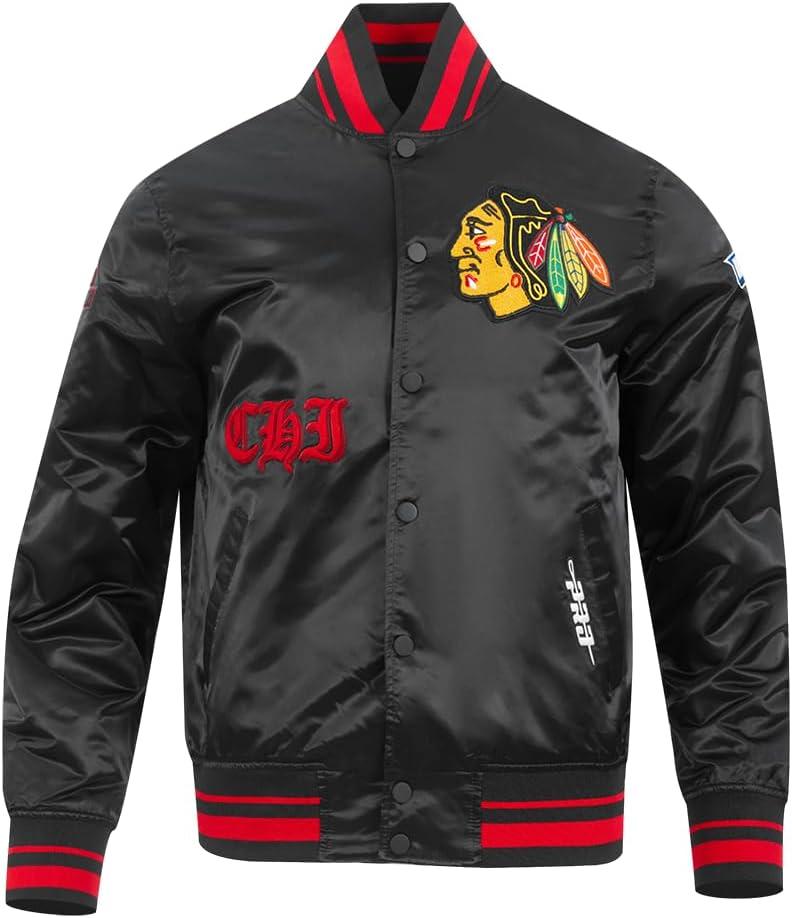 imagePro Standard Mens NHL Old English Satin JacketBlackRedBlack