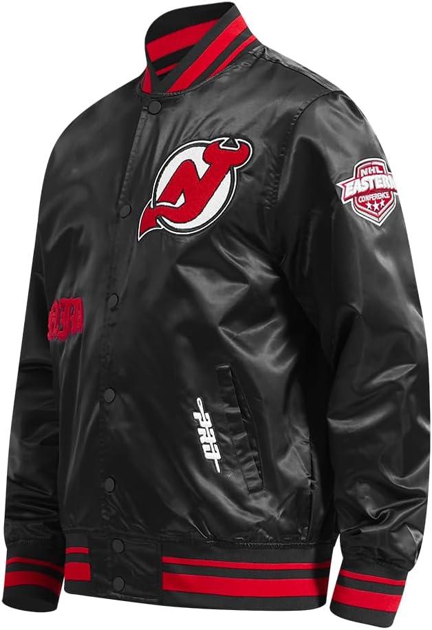 imagePro Standard Mens NHL Old English Satin JacketBlackRedBlack