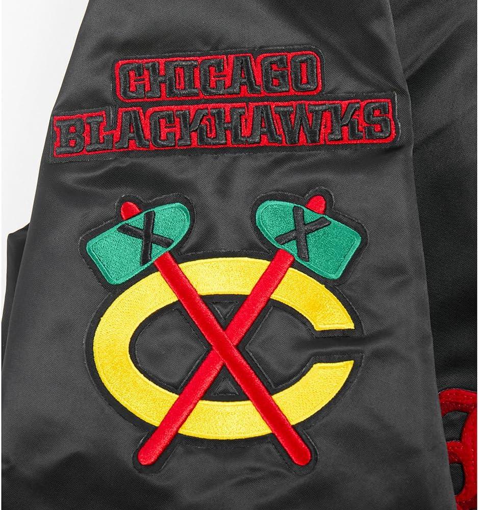 imagePro Standard Mens NHL Old English Satin JacketBlackRedBlack