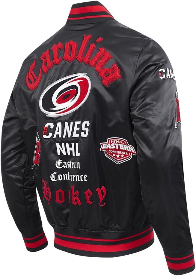 imagePro Standard Mens NHL Old English Satin JacketBlackRedBlack