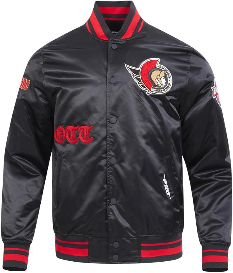 imagePro Standard Mens NHL Old English Satin JacketBlackRedBlack