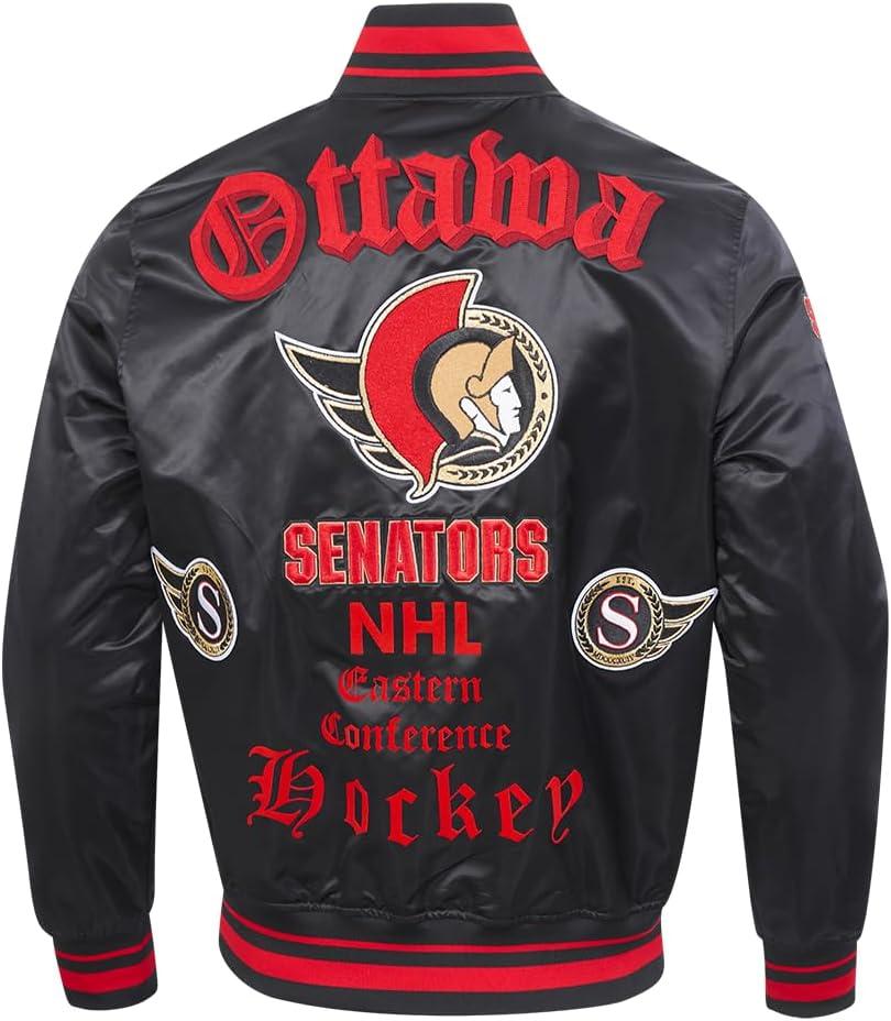 imagePro Standard Mens NHL Old English Satin JacketBlackRedBlack