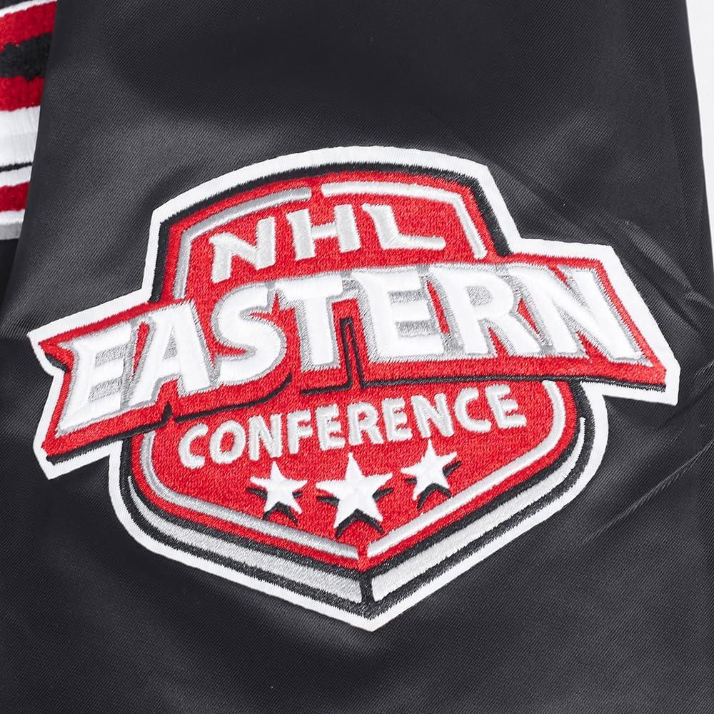 imagePro Standard Mens NHL Old English Satin JacketBlackRedBlack