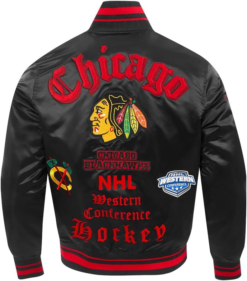 imagePro Standard Mens NHL Old English Satin JacketBlackRedBlack
