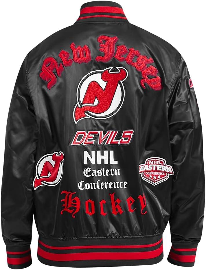 imagePro Standard Mens NHL Old English Satin JacketBlackRedBlack