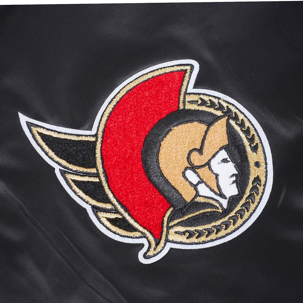 imagePro Standard Mens NHL Old English Satin JacketBlackRedBlack