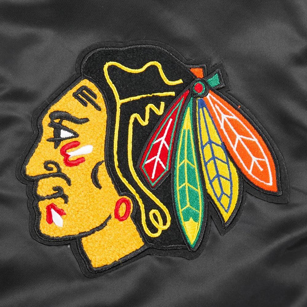 imagePro Standard Mens NHL Old English Satin JacketBlackRedBlack
