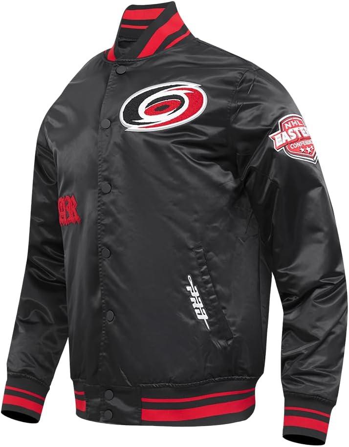 imagePro Standard Mens NHL Old English Satin JacketBlackRedBlack